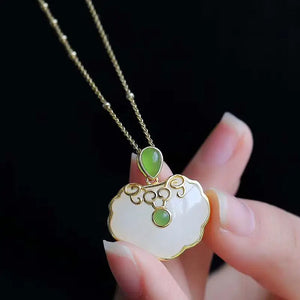 Retro Chinese Hetian Jade Pendant Necklace with New Silver Inlay