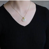 Retro Chinese Hetian Jade Pendant Necklace with New Silver Inlay