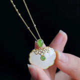 Retro Chinese Hetian Jade Pendant Necklace with New Silver Inlay