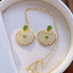 Retro Chinese Hetian Jade Pendant Necklace with New Silver Inlay