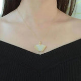 Silver Inlaid Hetian Jade Fan Pendant Necklace Retro Court Charm Women's Jewelry