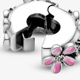925 Sterling Silver Pink Daisy Flower Clip Dragonfly Charm for Bracelet