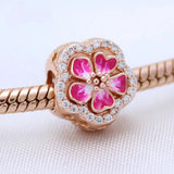 925 Silver Pink Daisy Flower Dangle Charm Rose Pendant Bracelet Jewelry