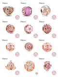 Pink Sparkling Flower Rose Bead Bangle Charms Silver 925 Bracelet