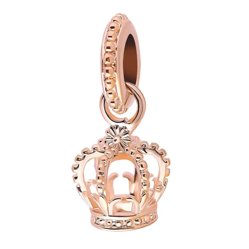 Pink Crown Rose Bead Pendant Charms 925 Bracelet Necklace DIY Women J