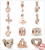 Pink Crown Rose Bead Pendant Charms 925 Bracelet Necklace DIY Women J