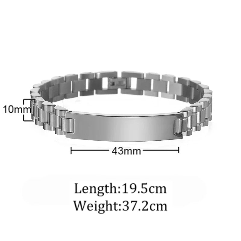 10mm Punk Engraved Name Date Bracelet Stainless Steel Bangle