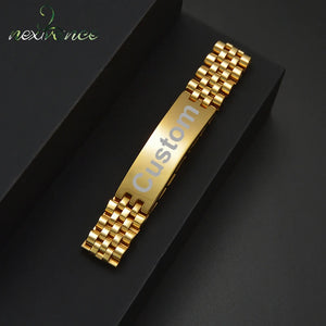 10mm Punk Engraved Name Date Bracelet Stainless Steel Bangle