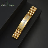 10mm Punk Engraved Name Date Bracelet Stainless Steel Bangle
