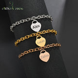 Engraved Name Heart Bracelets Women Personalized Stainless Steel DIY Jewelry