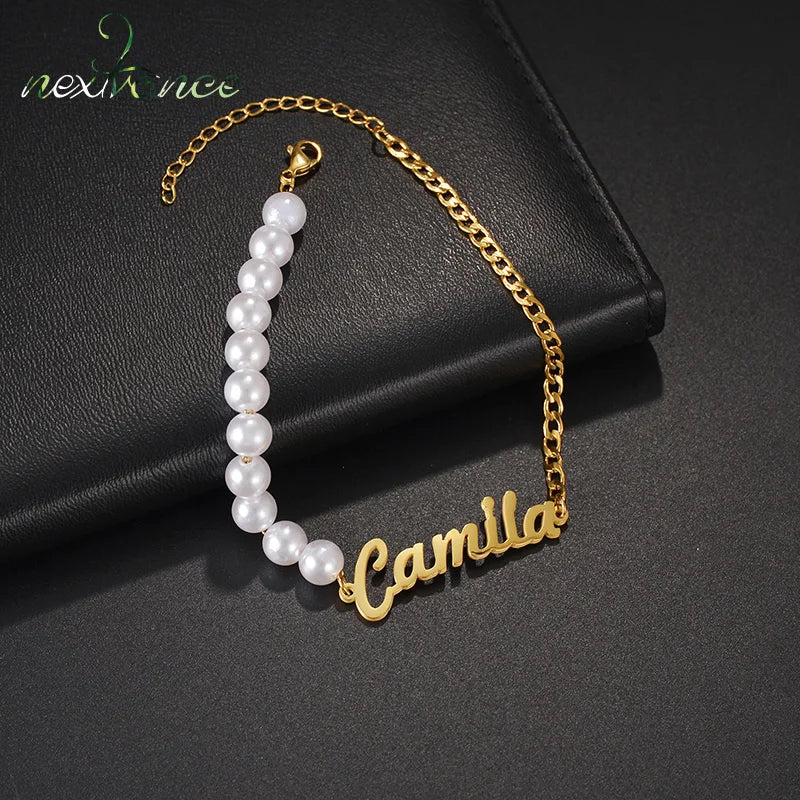 Personalized Asymmetric Chain Name Bracelet Stainless Steel Bangle