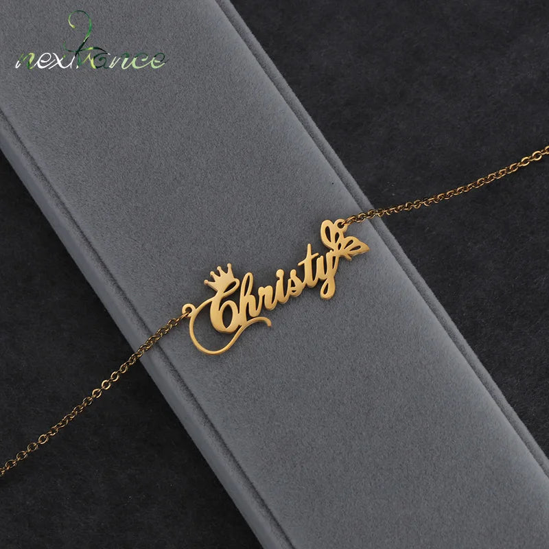 Nextvance Charm Stainless Steel Necklace Personalized Name Crown Heart Pendant