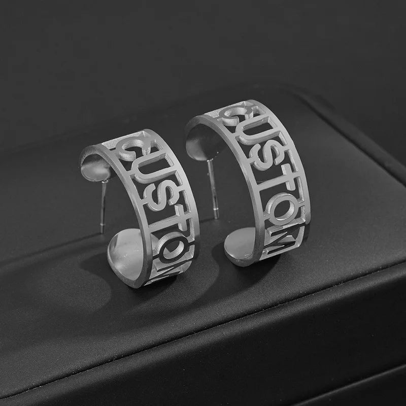 Classic Name Earrings Stainless Steel Personalized Letter Ear Studs