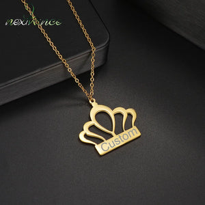 Stainless Steel Crown Necklace Engraved Name ID Jewelry Gift