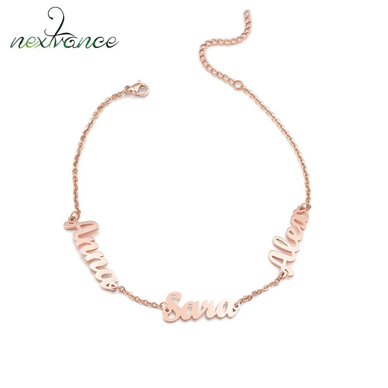 Personalized Letter Bracelet Stainless Steel - Name Date Wrist Bangle for Women