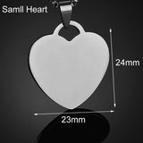 Stainless Steel Heart Pendant Chain Necklace Photo Name Engrave ID Jewelry Gift