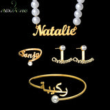 Stainless Steel Nameplate Bead Jewelry Set Personalized Earrings Rings