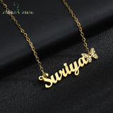 Stainless Steel Stone Butterfly Pendant Necklace Personalized Name Choker