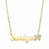 Stainless Steel Stone Butterfly Pendant Necklace Personalized Name Choker