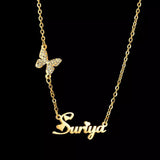 Stainless Steel Stone Butterfly Pendant Necklace Personalized Name Choker