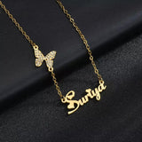 Stainless Steel Stone Butterfly Pendant Necklace Personalized Name Choker