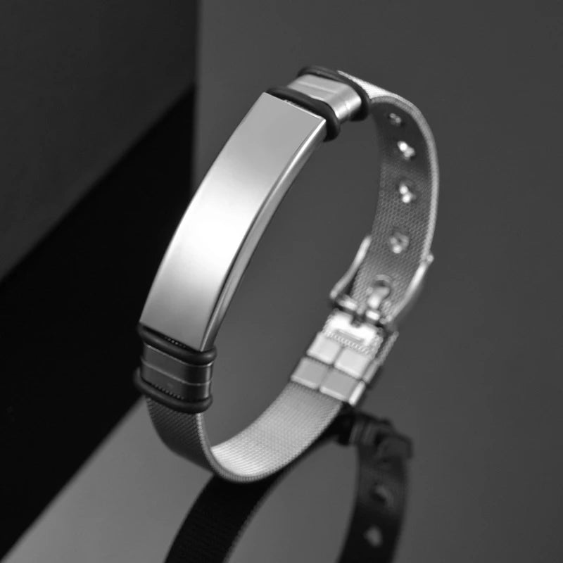 Engraved Date Steel Bracelet for Men - Personalized Couple Cuff Bangle