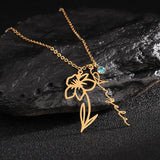 Custom Name Necklace with Birthstone - Personalized Stainless Steel Jewelry Gift