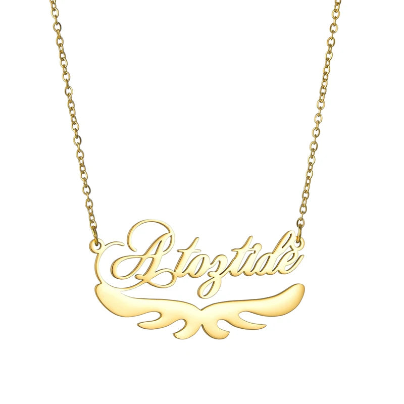 Stainless Steel Name Necklace Personalized Letter Wing Necklace