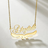 Stainless Steel Name Necklace Personalized Letter Wing Necklace