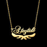 Stainless Steel Name Necklace Personalized Letter Wing Necklace