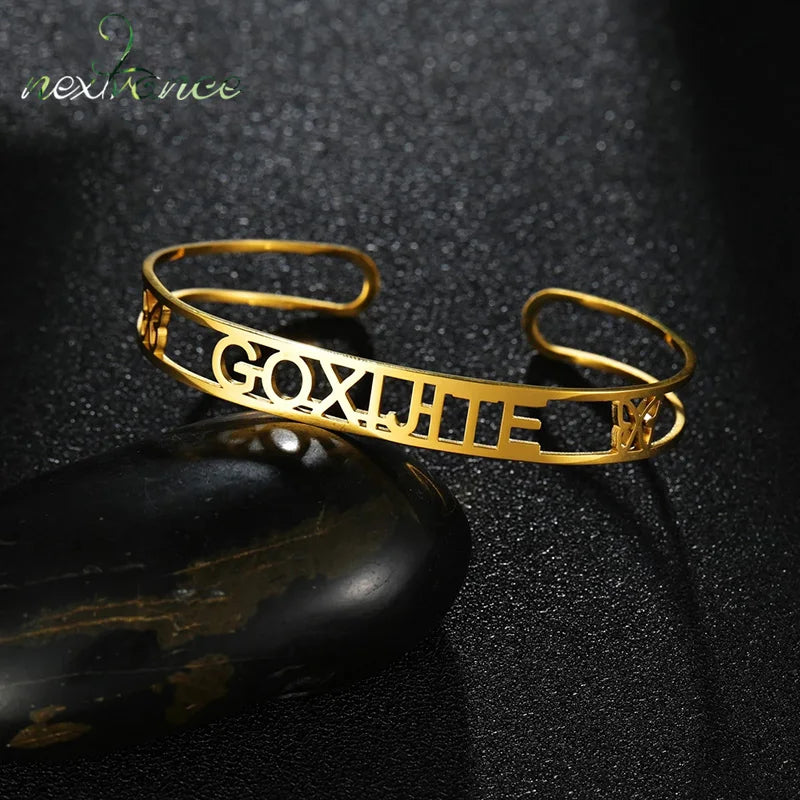 Nextvance Butterfly Nameplate Bracelet Stainless Steel Adjustable Bangle
