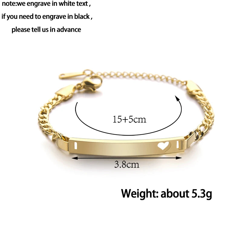 Nameplate Heart Bracelet Stainless Steel Engraving Id Tag Chain