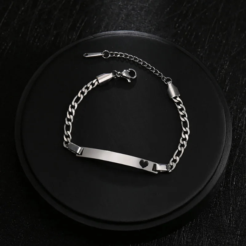 Nameplate Heart Bracelet Stainless Steel Engraving Id Tag Chain