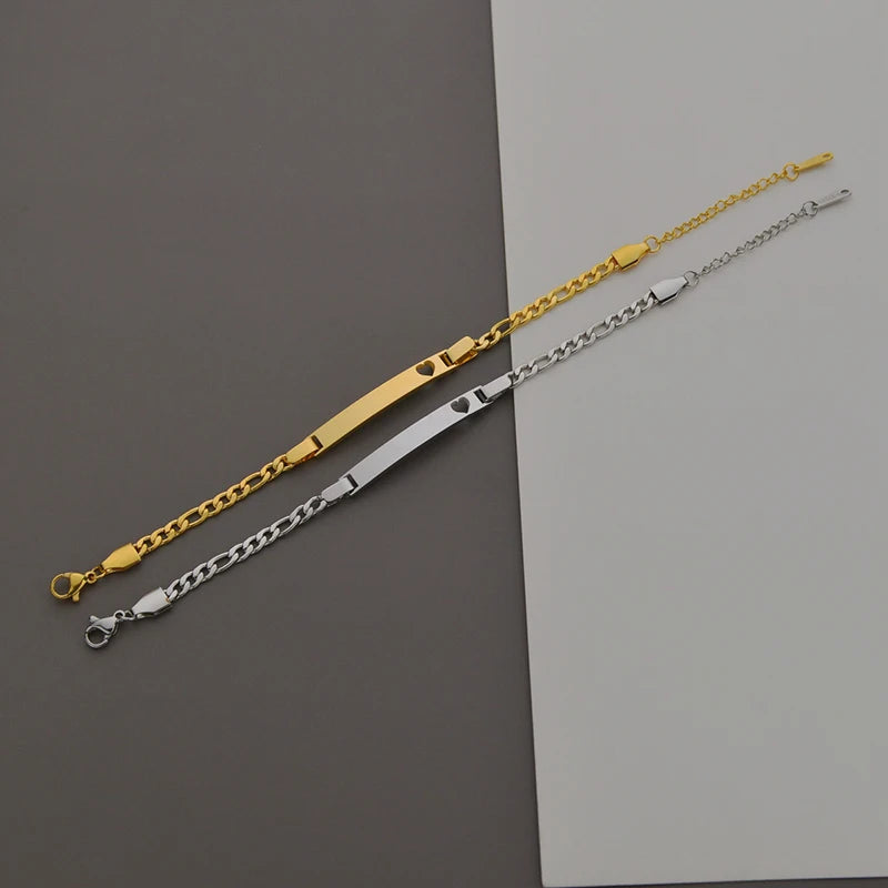Nameplate Heart Bracelet Stainless Steel Engraving Id Tag Chain
