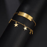 Double Layer Star Name Bracelet Stainless Steel Personalized Engrave Letter Bang