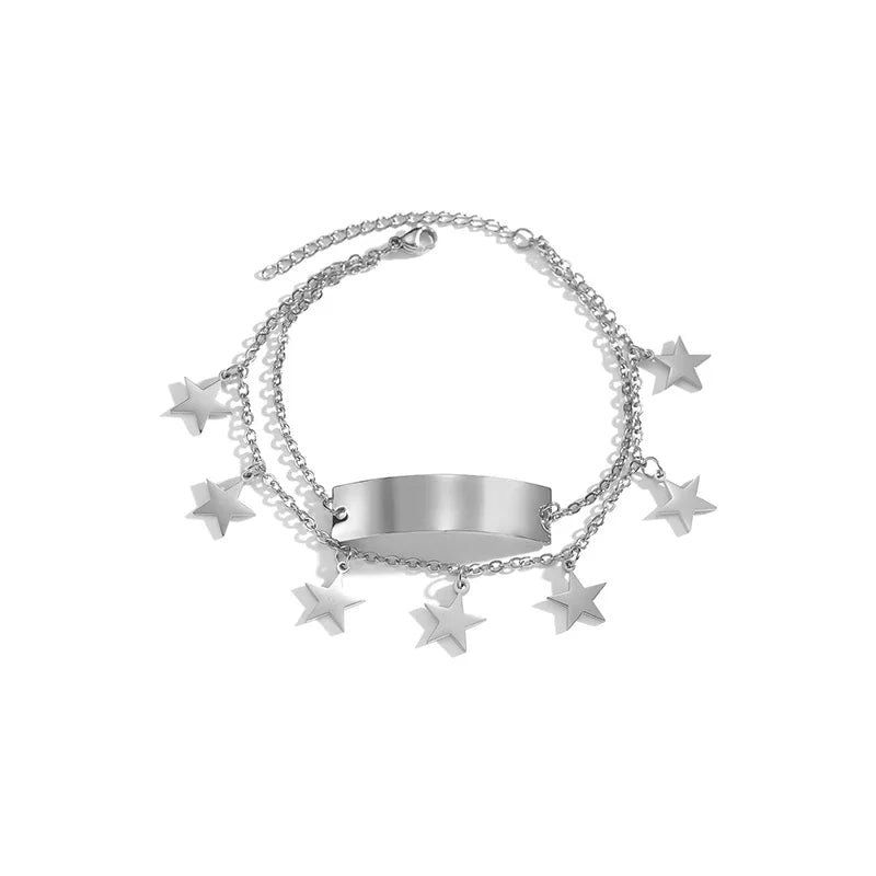 Double Layer Star Name Bracelet Stainless Steel Personalized Engrave Letter Bang