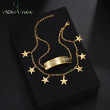 Double Layer Star Name Bracelet Stainless Steel Personalized Engrave Letter Bang