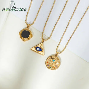 Ethnic Necklace Steel Ball Chain Eye Moon Charms Crown Pendant Necklaces