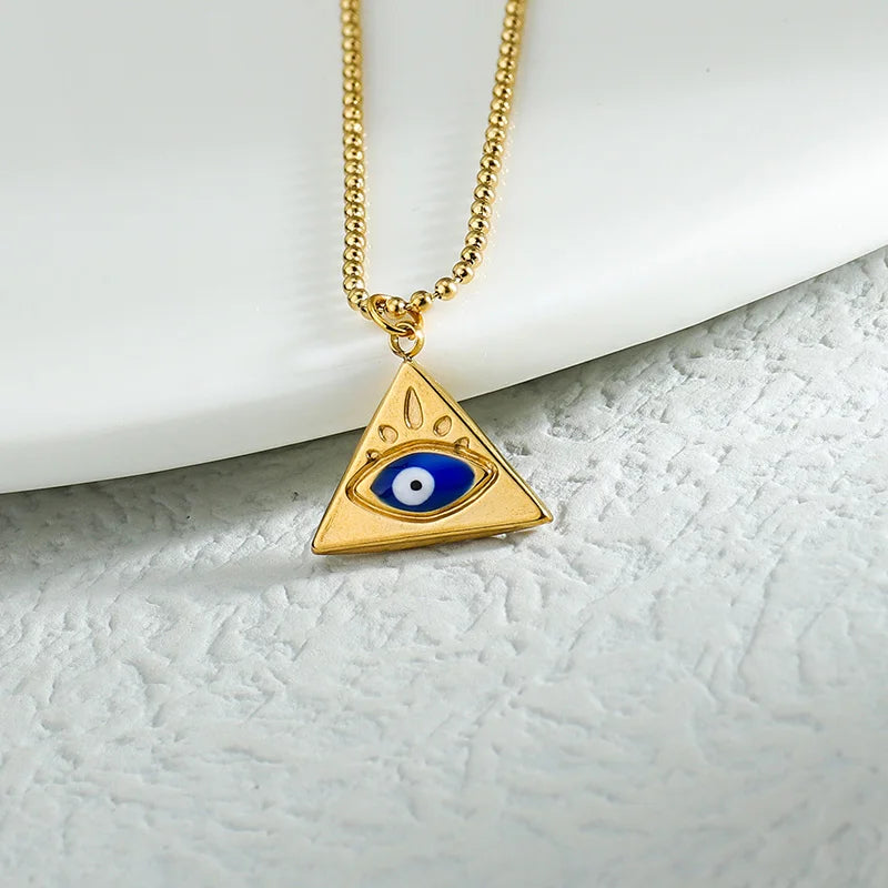 Ethnic Necklace Steel Ball Chain Eye Moon Charms Crown Pendant Necklaces
