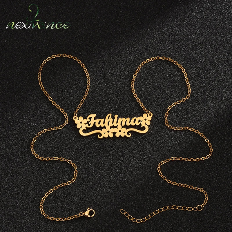 Ethnic Women Name Necklace Stainless Steel Flower Pendant