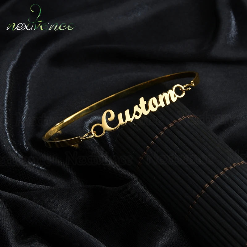 Nextvance Name Cuff Personalized Charm Bracelets Bangles Women Stainless Steel