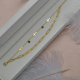 Stainless Steel Cross Bracelet with Zirconia, Women's Double Layer Jewelry