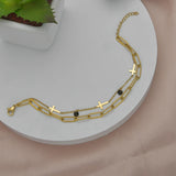 Stainless Steel Cross Bracelet with Zirconia, Women's Double Layer Jewelry