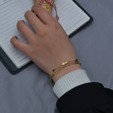 Stainless Steel Cross Bracelet with Zirconia, Women's Double Layer Jewelry