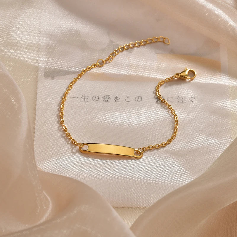 Engraving Baby Nameplate Bracelet Stainless Steel Kids Blessing