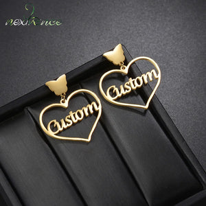 Personalized Heart & Butterfly Earrings Stainless Steel Name Gift