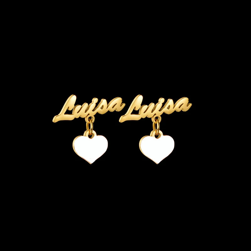 Personalized Name Stainless Steel Stud Earrings Red Love Nameplate