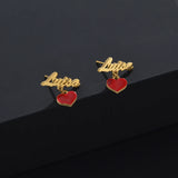 Personalized Name Stainless Steel Stud Earrings Red Love Nameplate