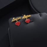 Personalized Name Stainless Steel Stud Earrings Red Love Nameplate