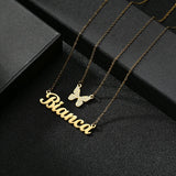 Rhinestone Butterfly Name Necklace Stainless Steel Charm Personalized Pendant